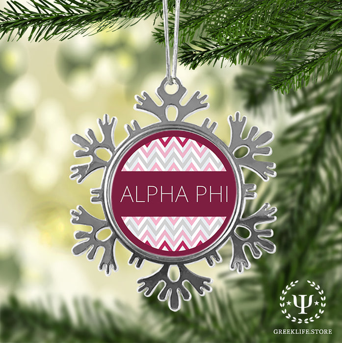 Alpha Phi Christmas Ornament - Snowflake Metal