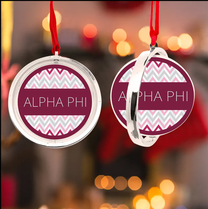 Alpha Phi Christmas Reversible Flat Round Ornament