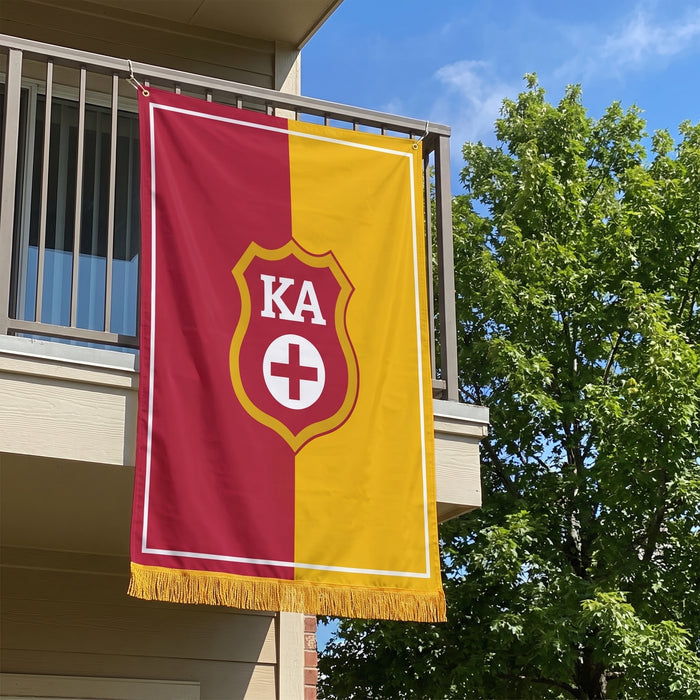 Kappa Alpha Order Flags and Banners — hanging on an apartment balcony