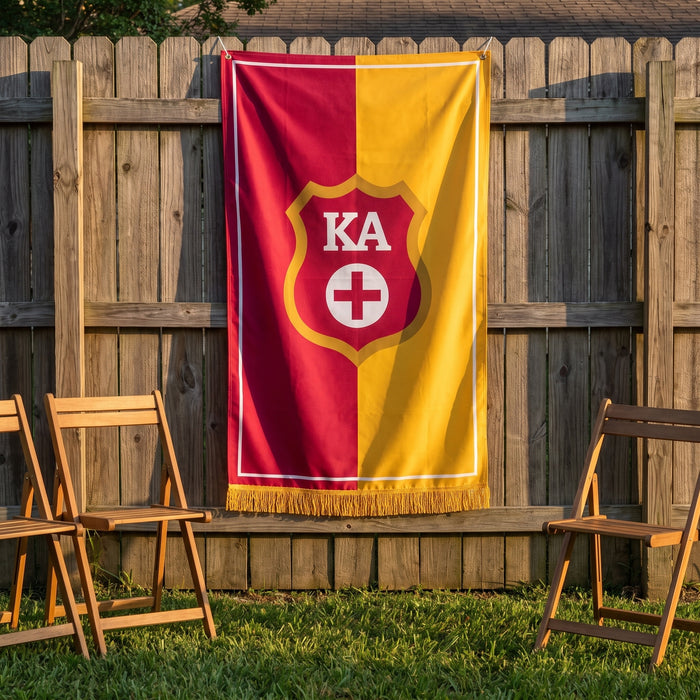 Kappa Alpha Order Flags and Banners — on a backyard fence