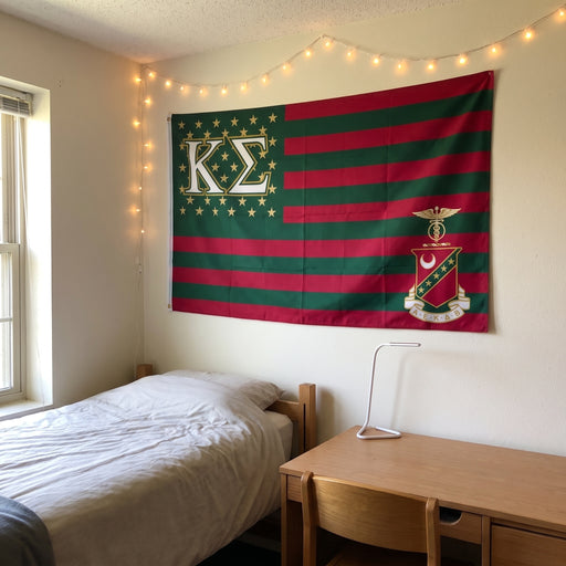 Kappa Sigma Flags and Banners — hanging on a dorm room wall