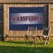 Samford University Flags and Banners — on a backyard fence