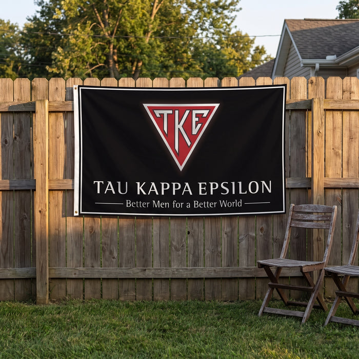 Tau Kappa Epsilon Flags and Banners — on a backyard fence