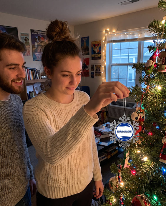 Embry-Riddle Aeronautical University Christmas Ornament - Snowflake Metal — lifestyle scene