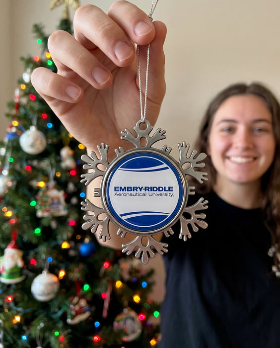 Embry-Riddle Aeronautical University Christmas Ornament - Snowflake Metal — lifestyle scene