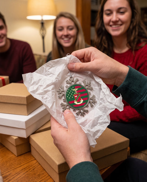Kappa Sigma Christmas Ornament - Snowflake Metal — lifestyle scene