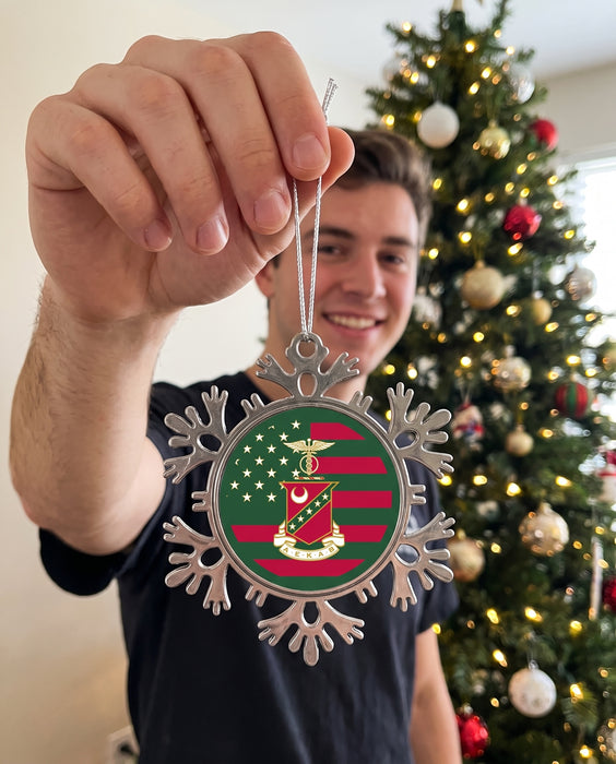Kappa Sigma Christmas Ornament - Snowflake Metal — lifestyle scene