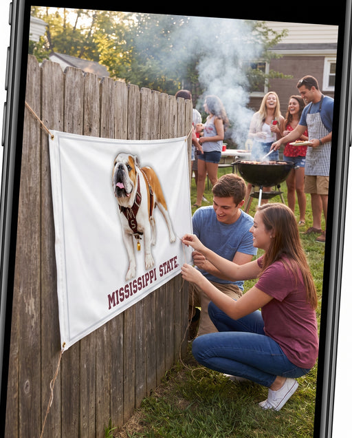 Live Mascot - Dak - Bully XXII - Bulldog - Mississippi State University Flags and Banners — lifestyle scene