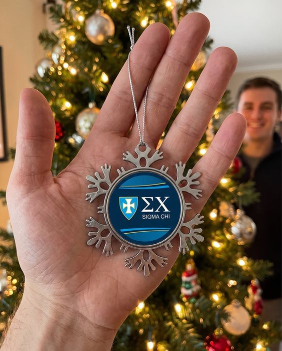Sigma Chi Christmas Ornament - Snowflake Metal — lifestyle scene