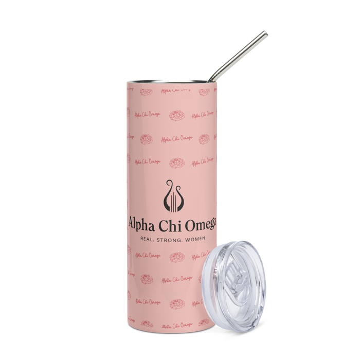 Alpha Chi Omega Stainless Steel Skinny Tumbler 20 OZ Overall Print