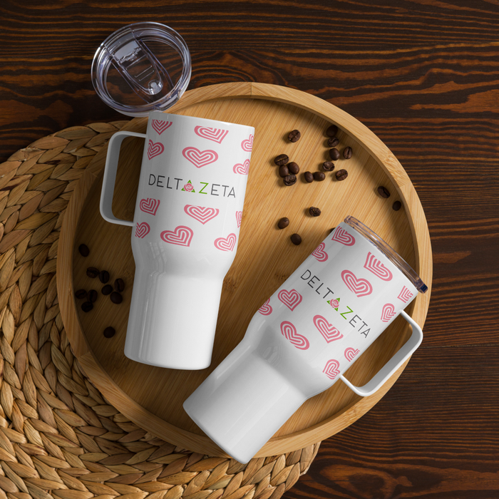 Delta Zeta Stainless Steel Travel Mug with Handle – 25 OZ or 40 OZ