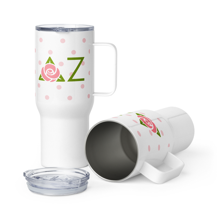 Delta Zeta Stainless Steel Travel Mug with Handle – 25 OZ or 40 OZ