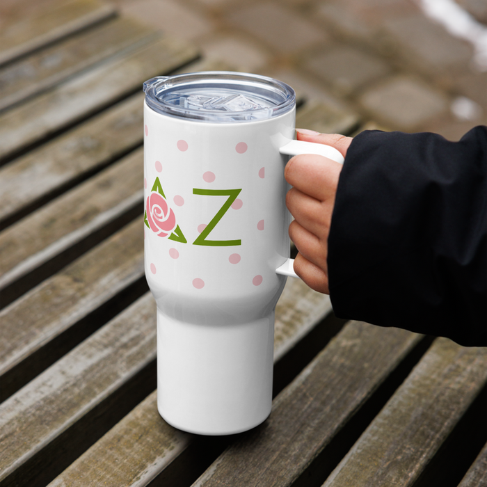 Delta Zeta Stainless Steel Travel Mug with Handle – 25 OZ or 40 OZ