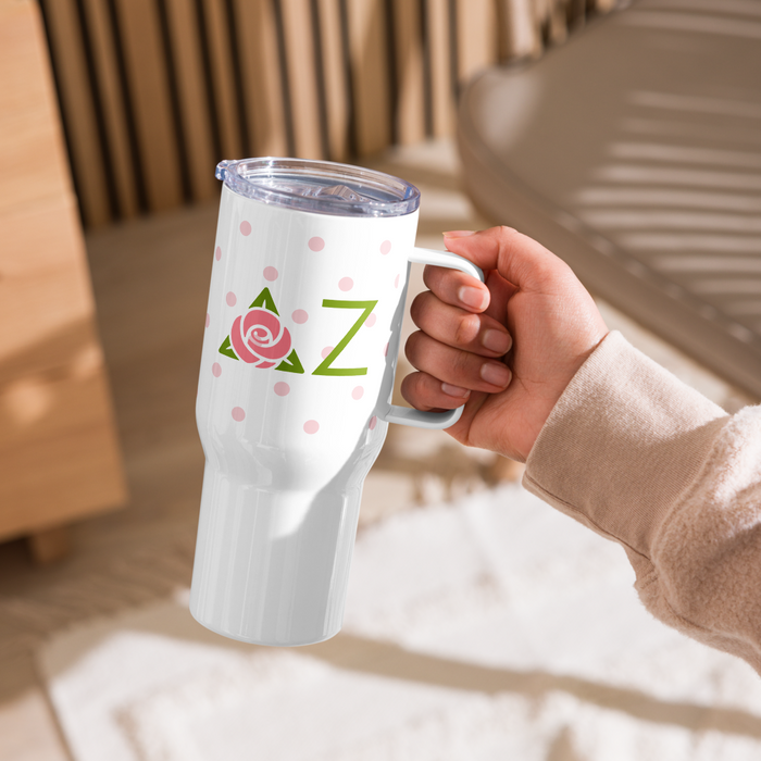 Delta Zeta Stainless Steel Travel Mug with Handle – 25 OZ or 40 OZ