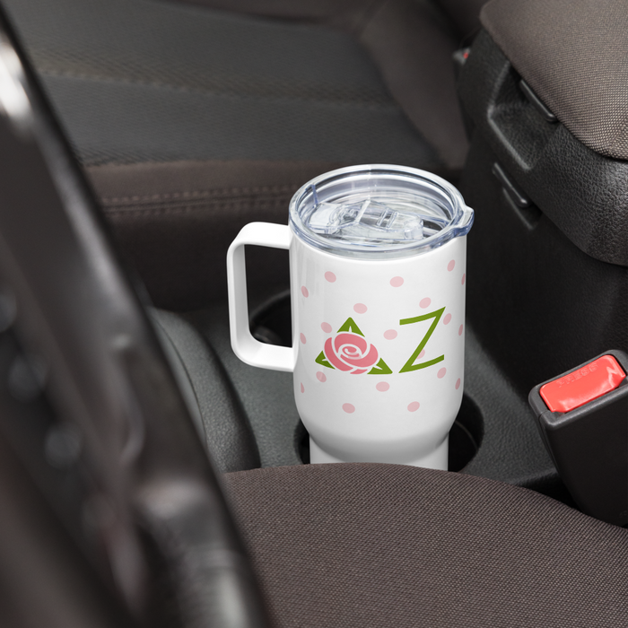Delta Zeta Stainless Steel Travel Mug with Handle – 25 OZ or 40 OZ