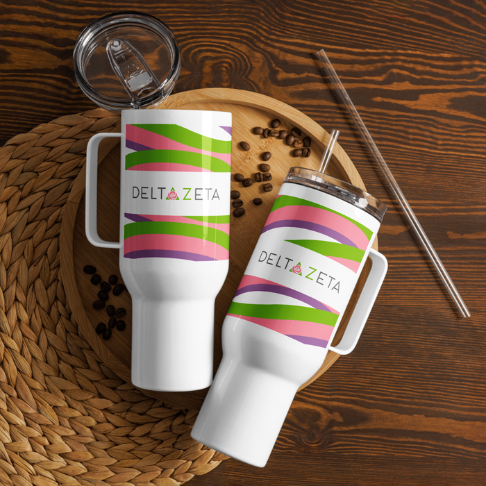 Delta Zeta Stainless Steel Travel Mug with Handle – 25 OZ or 40 OZ