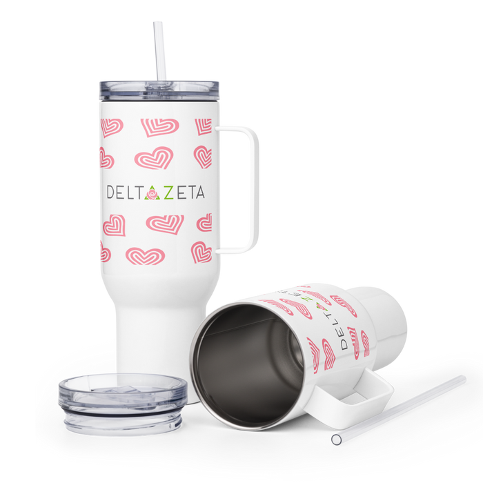 Delta Zeta Stainless Steel Travel Mug with Handle – 25 OZ or 40 OZ