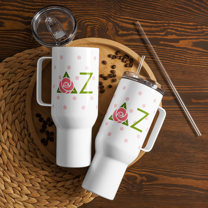 Delta Zeta Stainless Steel Travel Mug with Handle – 25 OZ or 40 OZ