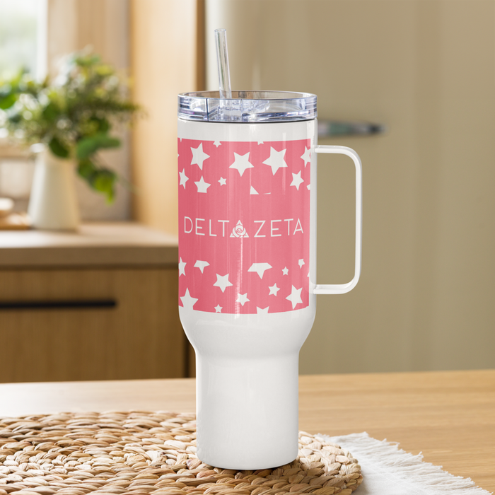 Delta Zeta Stainless Steel Travel Mug with Handle – 25 OZ or 40 OZ