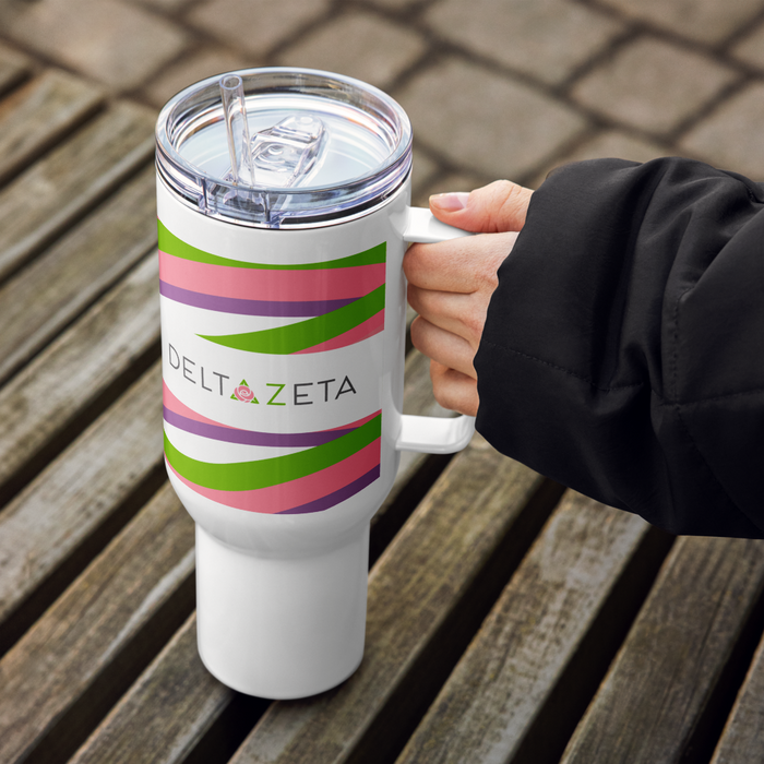 Delta Zeta Stainless Steel Travel Mug with Handle – 25 OZ or 40 OZ