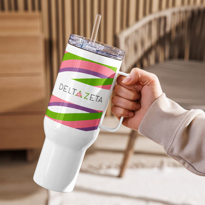 Delta Zeta Stainless Steel Travel Mug with Handle – 25 OZ or 40 OZ