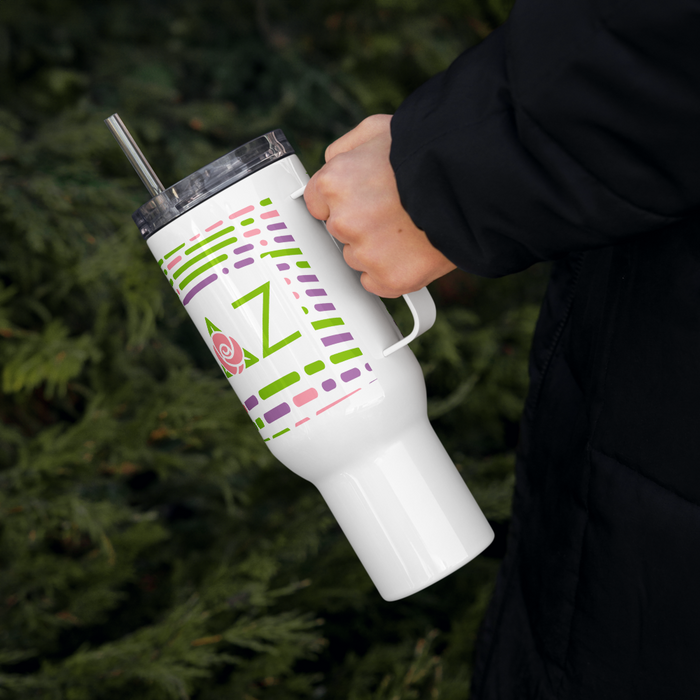 Delta Zeta Stainless Steel Travel Mug with Handle – 25 OZ or 40 OZ