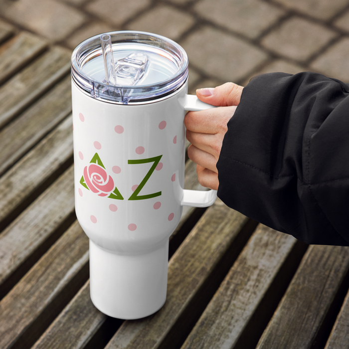 Delta Zeta Stainless Steel Travel Mug with Handle – 25 OZ or 40 OZ