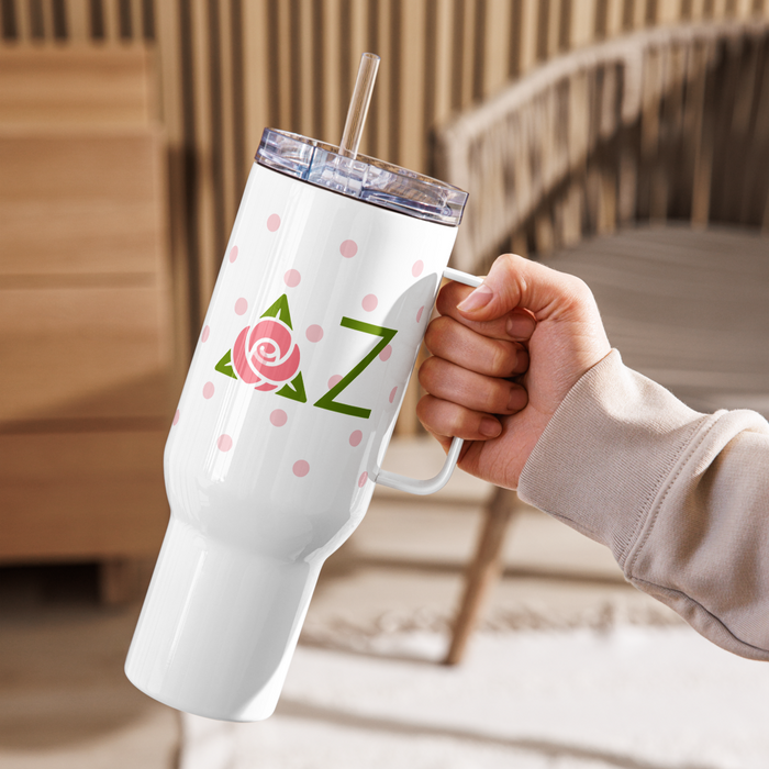 Delta Zeta Stainless Steel Travel Mug with Handle – 25 OZ or 40 OZ