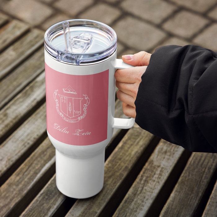 Delta Zeta Stainless Steel Travel Mug with Handle – 25 OZ or 40 OZ