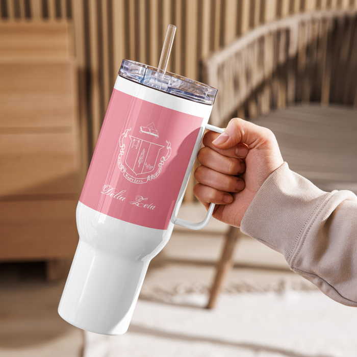 Delta Zeta Stainless Steel Travel Mug with Handle – 25 OZ or 40 OZ