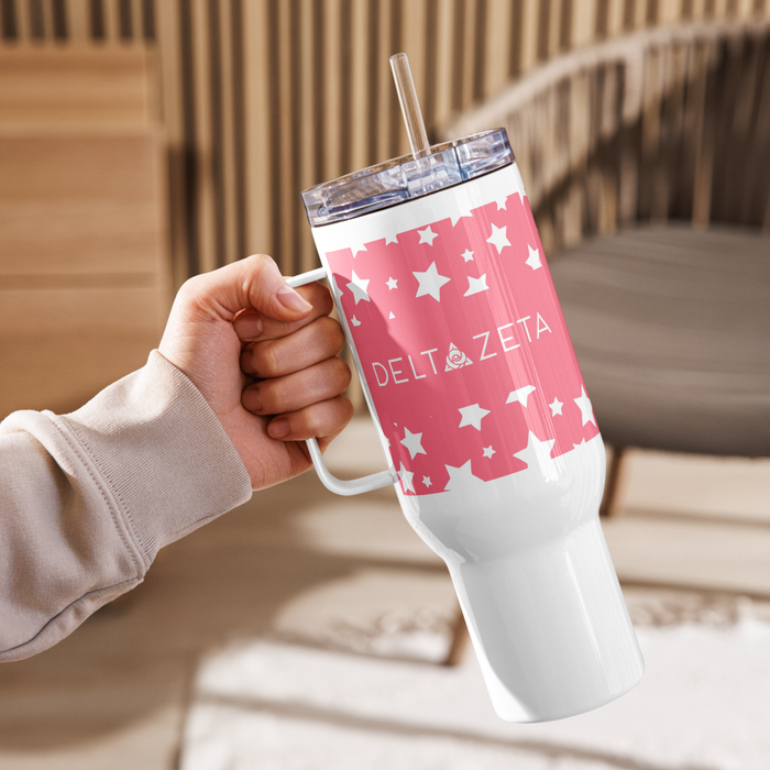 Delta Zeta Stainless Steel Travel Mug with Handle – 25 OZ or 40 OZ