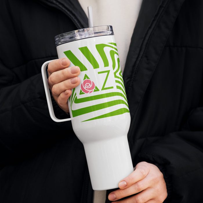 Delta Zeta Stainless Steel Travel Mug with Handle – 25 OZ or 40 OZ
