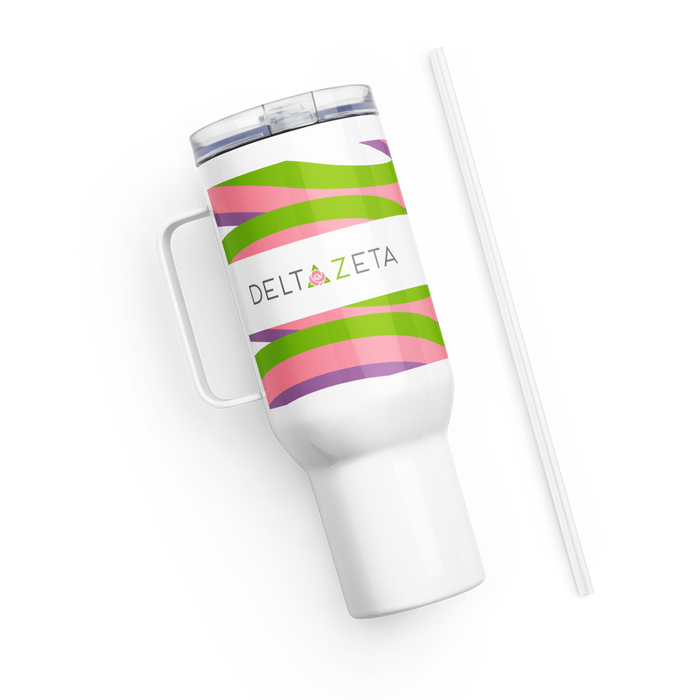 Delta Zeta Stainless Steel Travel Mug with Handle – 25 OZ or 40 OZ