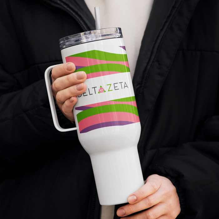 Delta Zeta Stainless Steel Travel Mug with Handle – 25 OZ or 40 OZ