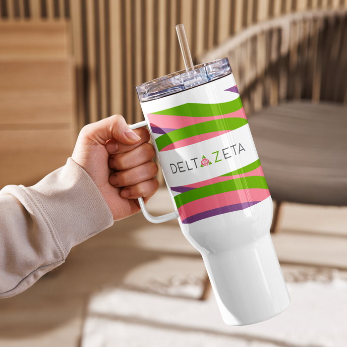 Delta Zeta Stainless Steel Travel Mug with Handle – 25 OZ or 40 OZ