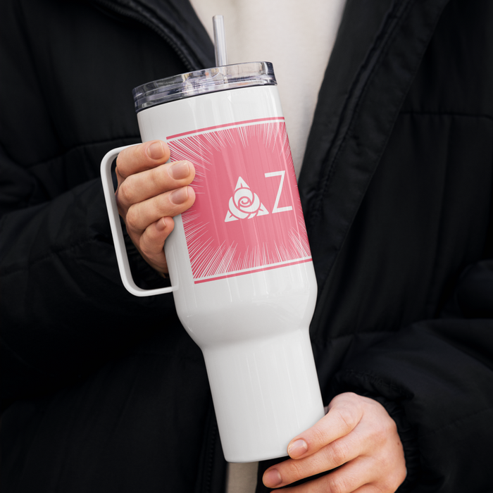 Delta Zeta Stainless Steel Travel Mug with Handle – 25 OZ or 40 OZ