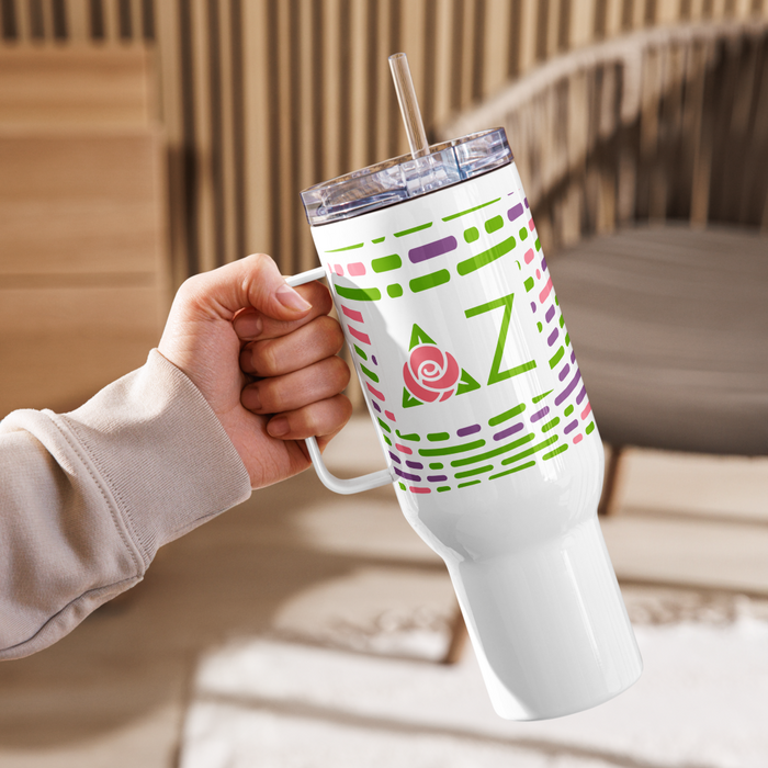 Delta Zeta Stainless Steel Travel Mug with Handle – 25 OZ or 40 OZ