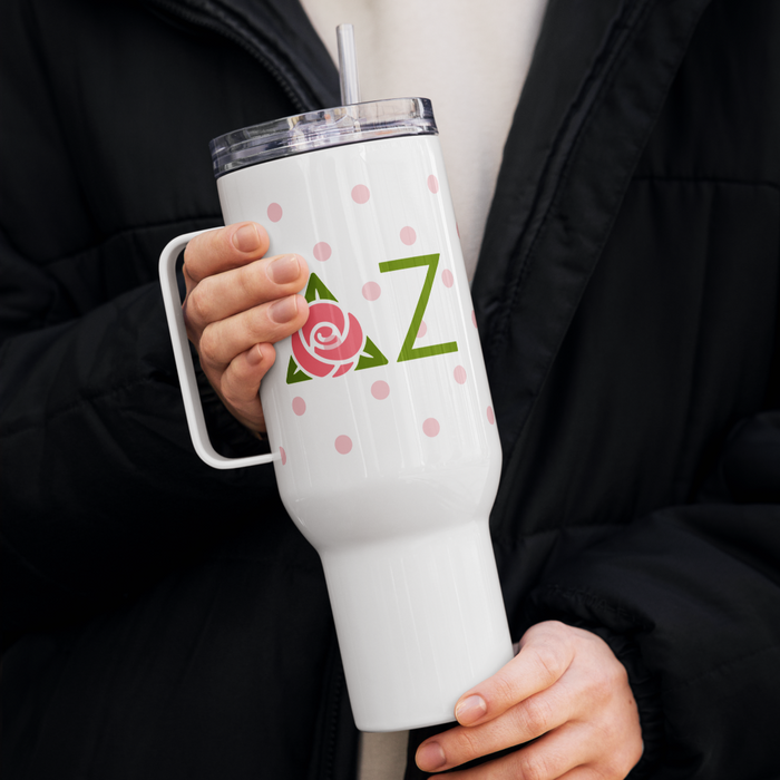 Delta Zeta Stainless Steel Travel Mug with Handle – 25 OZ or 40 OZ