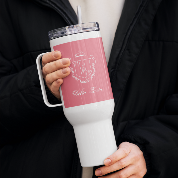 Delta Zeta Stainless Steel Travel Mug with Handle – 25 OZ or 40 OZ