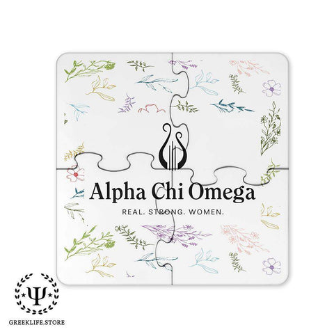 Alpha Chi Omega Beverage Jigsaw Puzzle Coasters Square (Set of 4)
