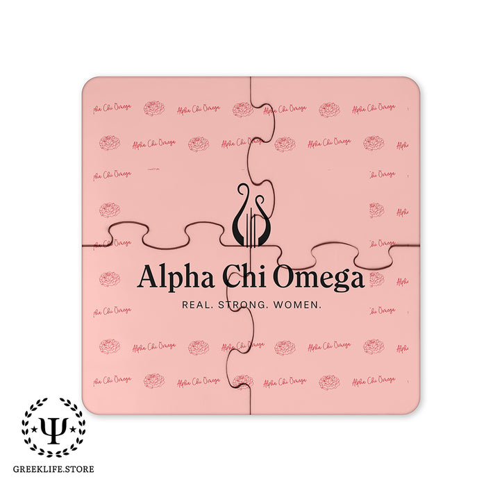 Alpha Chi Omega Beverage Jigsaw Puzzle Coasters Square (Set of 4)