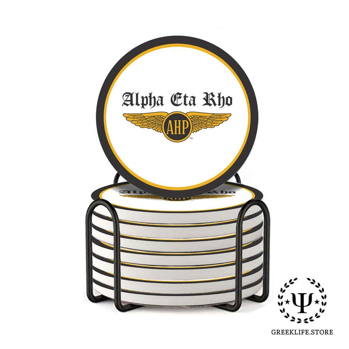 Alpha Eta Rho Absorbent Ceramic Coasters with Holder (Set of 8) - greeklife.store