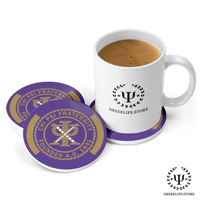 Chi Psi Absorbent Ceramic Coasters with Holder (Set of 8) - greeklife.store