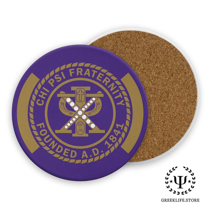 Chi Psi Absorbent Ceramic Coasters with Holder (Set of 8) - greeklife.store