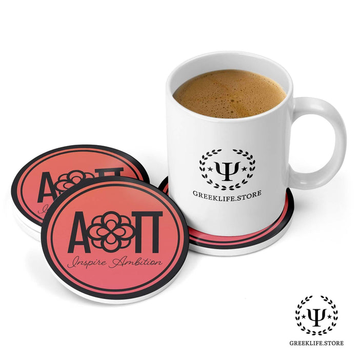 Alpha Omicron Pi Absorbent Ceramic Coasters with Holder (Set of 8) — GreekLife.Store