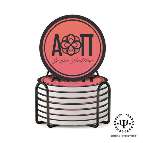 Alpha Omicron Pi Absorbent Ceramic Coasters with Holder (Set of 8)