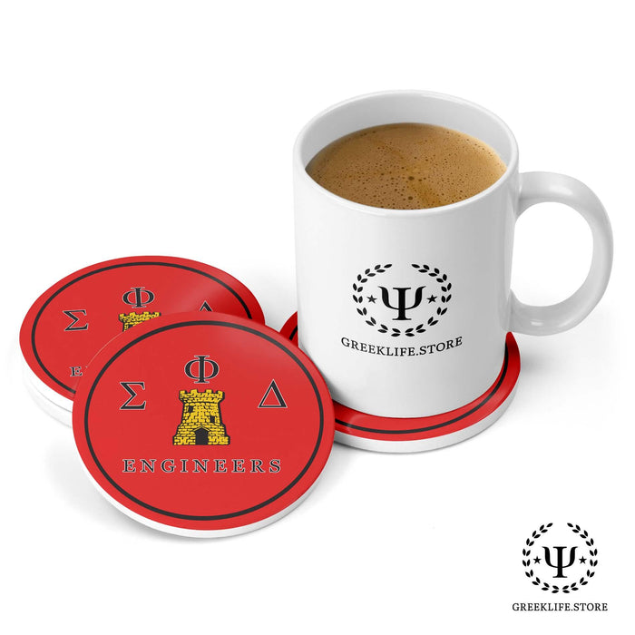 Sigma Phi Delta Absorbent Ceramic Coasters with Holder (Set of 8) - greeklife.store
