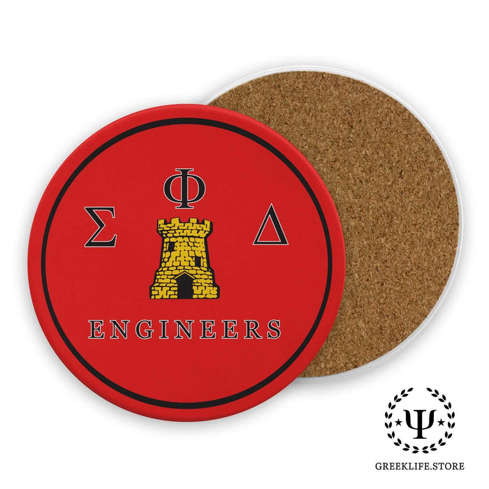 Sigma Phi Delta Absorbent Ceramic Coasters with Holder (Set of 8) - greeklife.store
